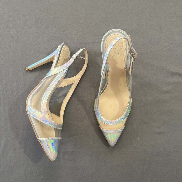 GUESS Iridescent clear Strappy Stiletto Sling back heel - Picture 5 of 11